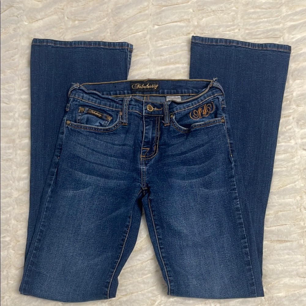 Classic Blue Boot Cut Jeans with Faded Finish